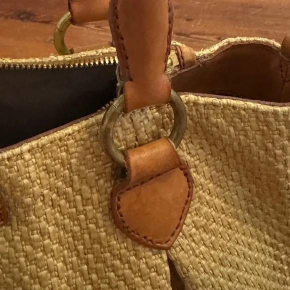 J.Crew Berkeley Small Shoulder Top Handle Straw Leather Bag Beige - Picture 12 of 12